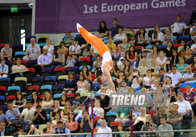 Azərbaycan gimnastı Oleq Stepko Avropa Oyunlarında gümüş medal qazandı. Bakı, Azərbaycan, 18 iyun 2015